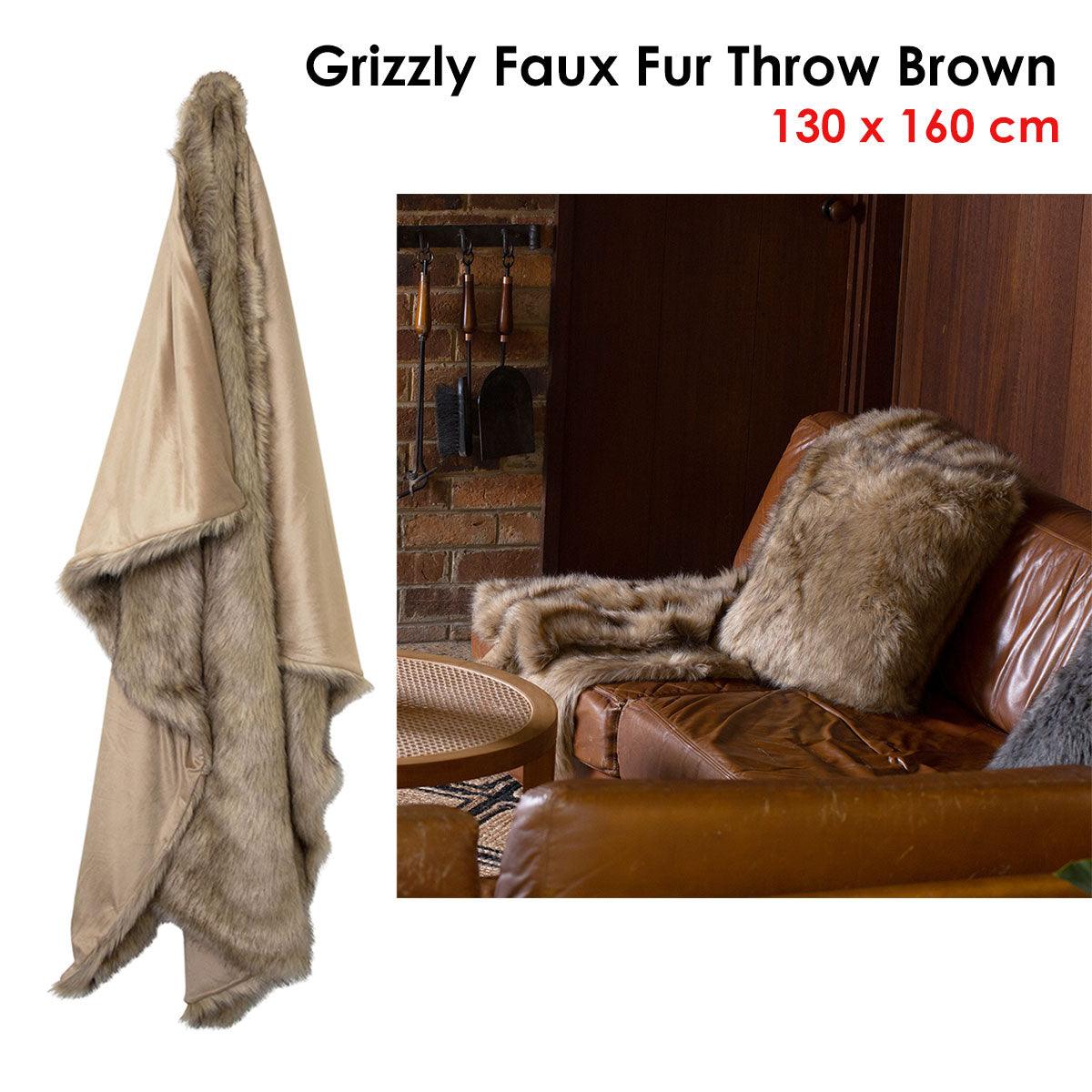 J.Elliot Home Grizzly Brown Faux Fur Throw - Harrogates