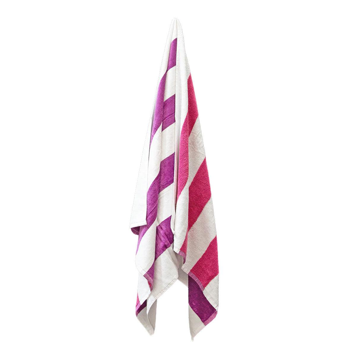 J.Elliot Home 400GSM Premium Cotton Reversible Striped Beach Towel 76 x 152 cm Pink Purple - Harrogates