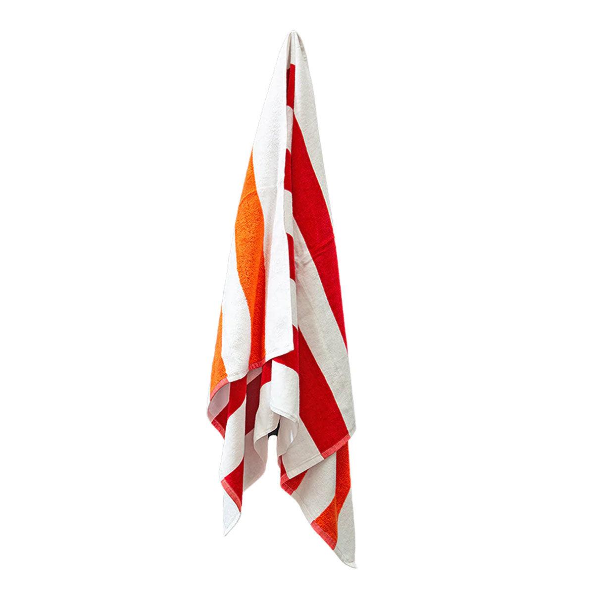 J.Elliot Home 400GSM Premium Cotton Reversible Striped Beach Towel 76 x 152 cm Red Orange - Harrogates