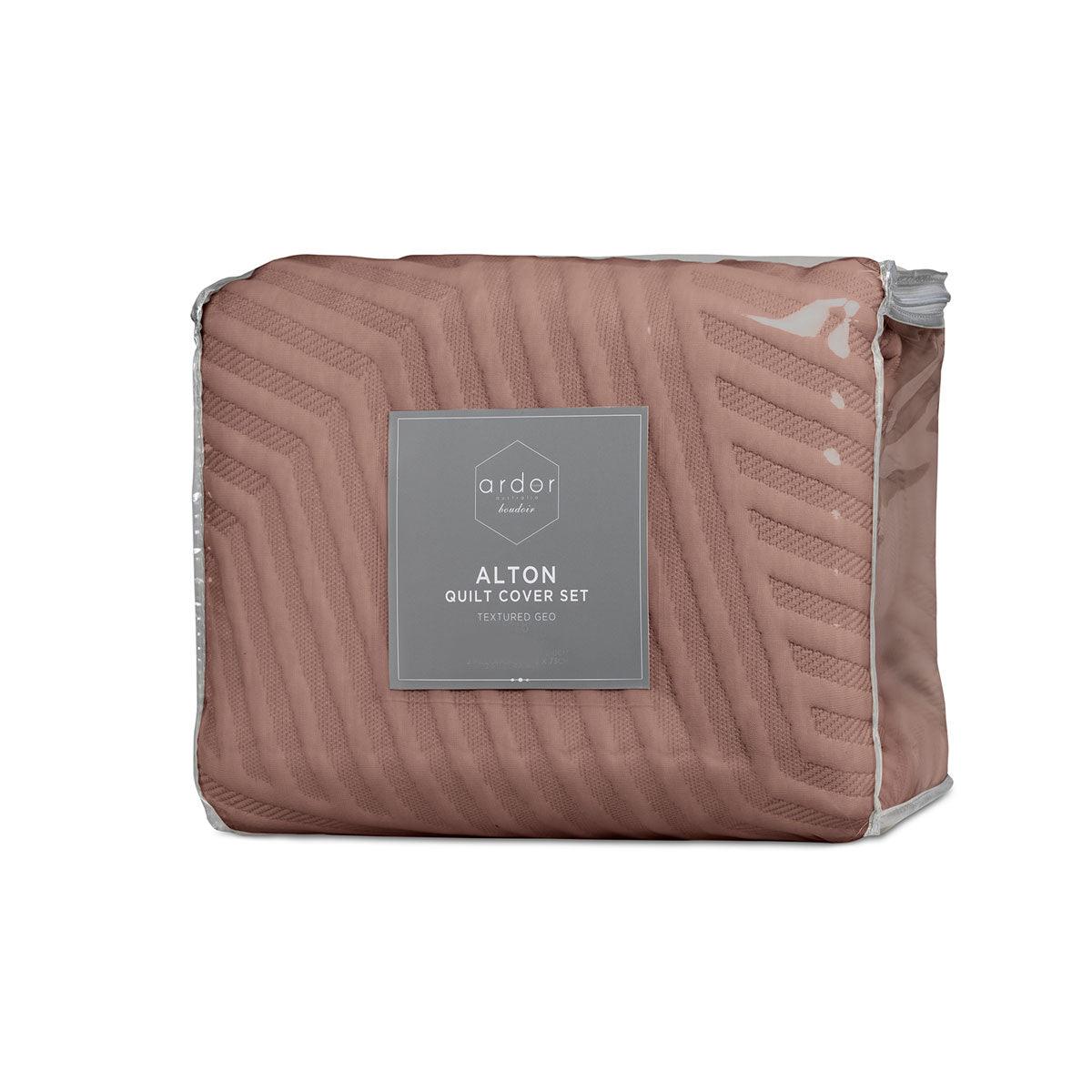 Ardor Alton Burlwood Jacquard Embossed Texture Geo Quilt Cover Set Queen - Harrogates