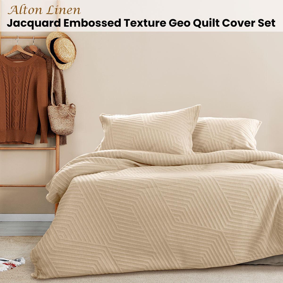 Ardor Alton Linen Jacquard Embossed Texture Geo Quilt Cover Set King - Harrogates