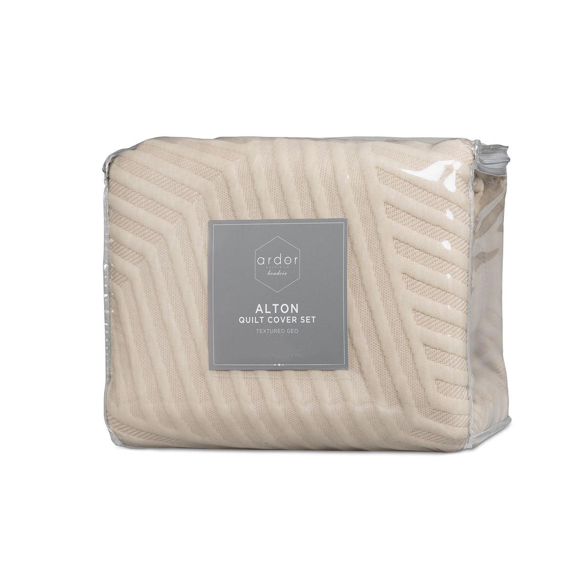 Ardor Alton Linen Jacquard Embossed Texture Geo Quilt Cover Set King - Harrogates