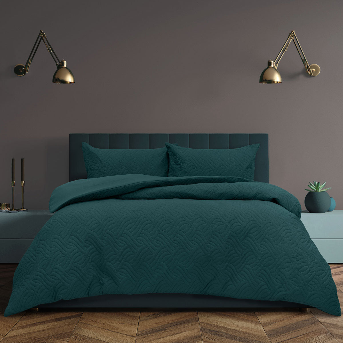 Ardor Asher Deep Teal Embossed Vintage Washed Quilt Cover Set Queen - Harrogates