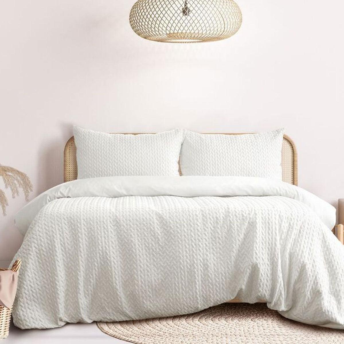 Ardor Embossed Quilt Cover Set Bondi White Queen - Harrogates