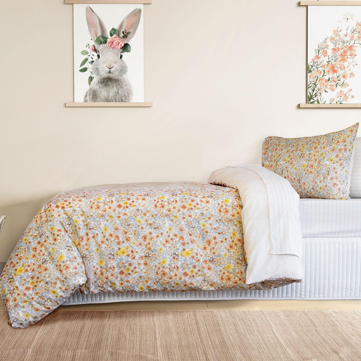 Jelly Bean Kids Flora Brown Quilt Cover Set Single - Harrogates