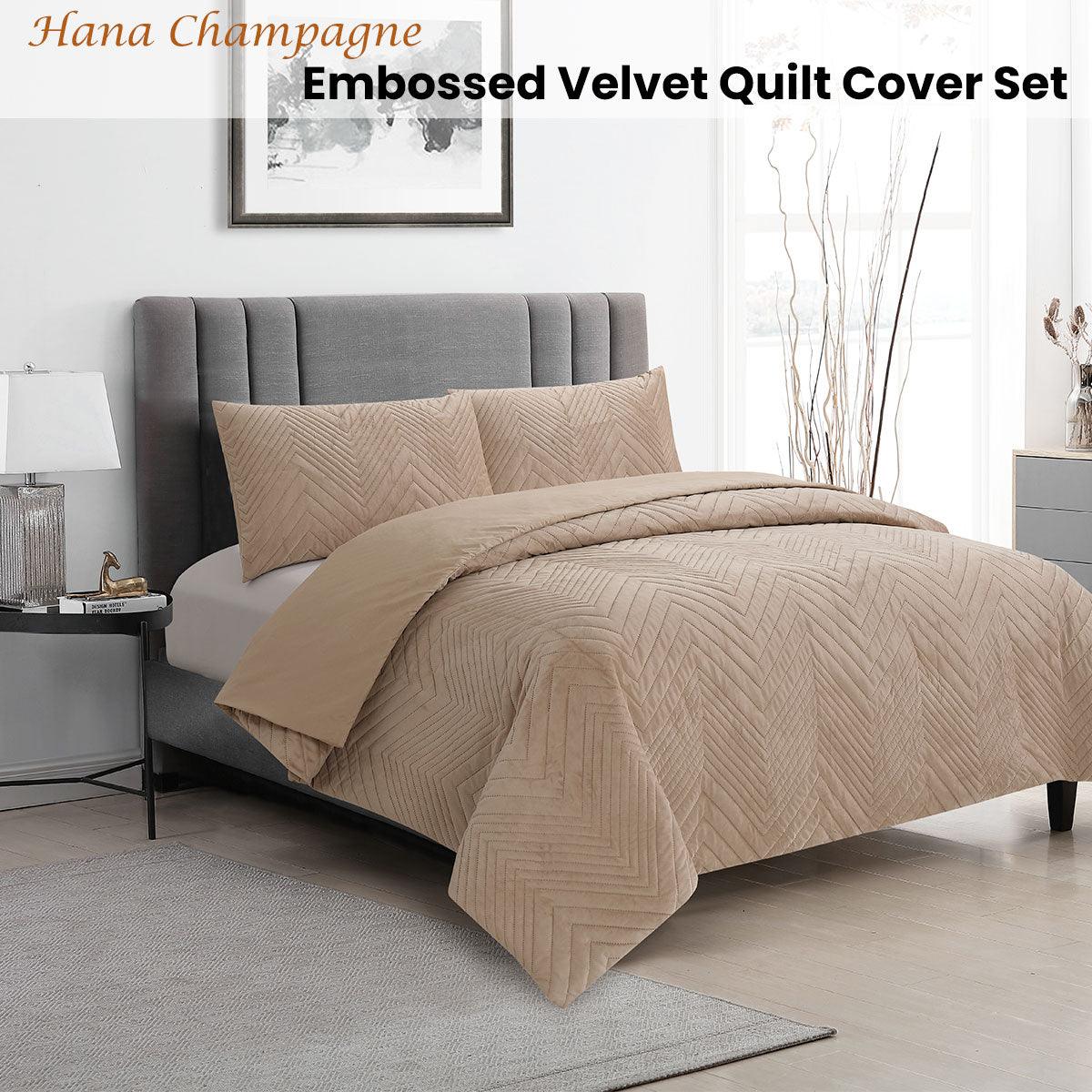 Ardor Hana Champagne Embossed Velvet Quilt Cover Set King - Harrogates