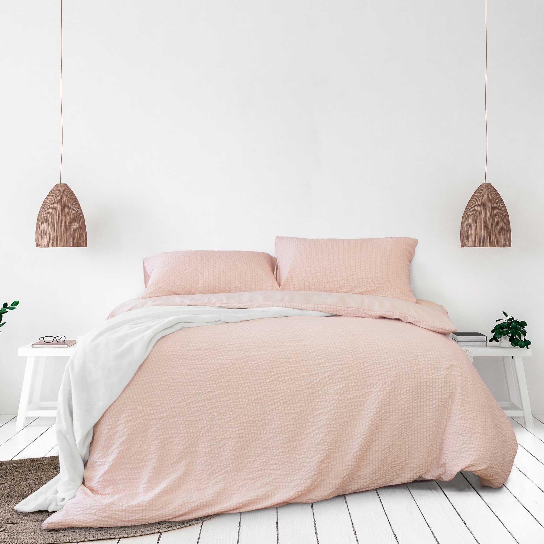 Ardor Ingrid Blush Seersucker Stripe Quilt Cover Set Single - Harrogates