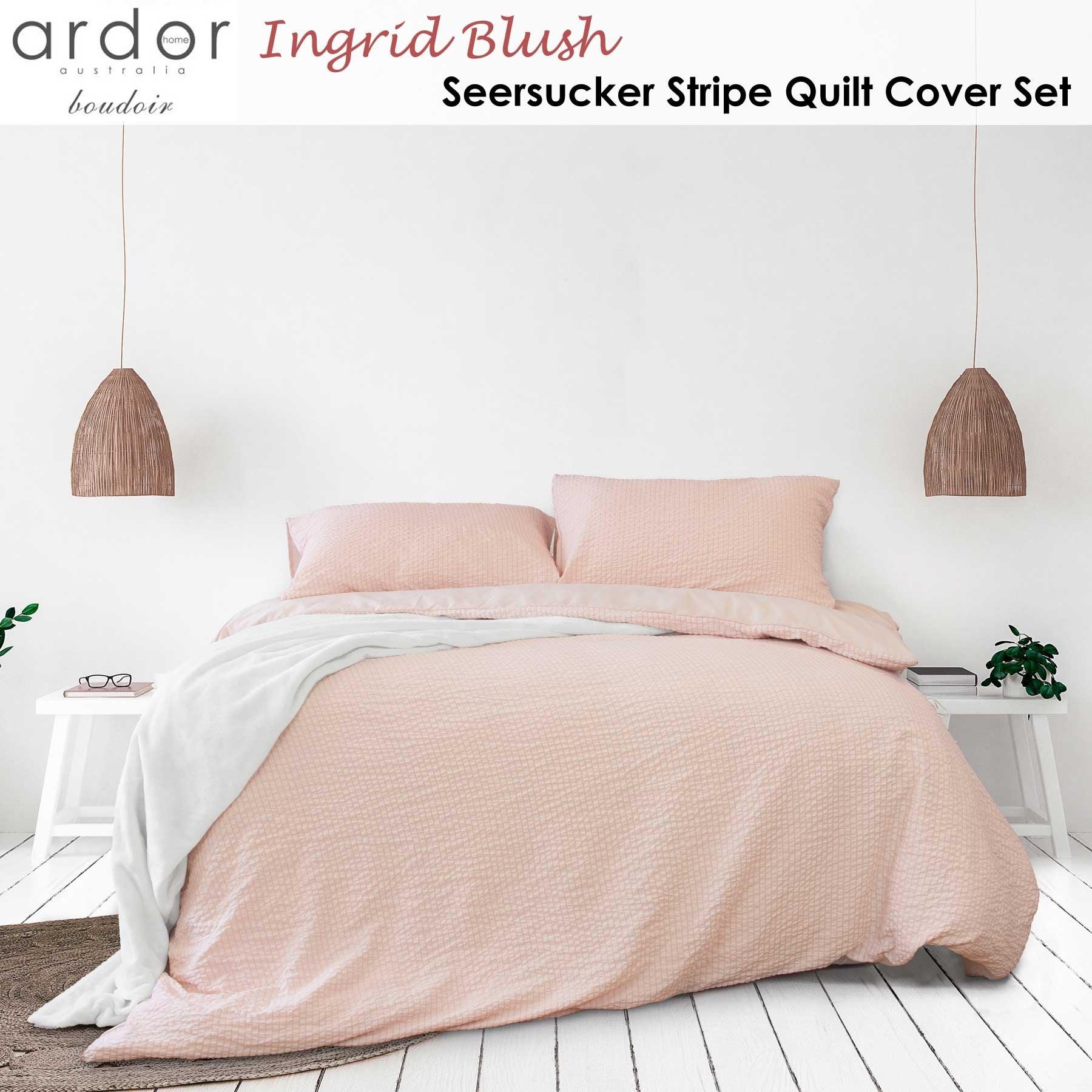 Ardor Ingrid Blush Seersucker Stripe Quilt Cover Set Single - Harrogates
