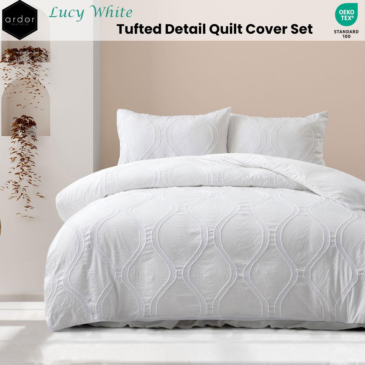 Ardor Lucy White Tufted Detail Quilt Cover Set King - Harrogates
