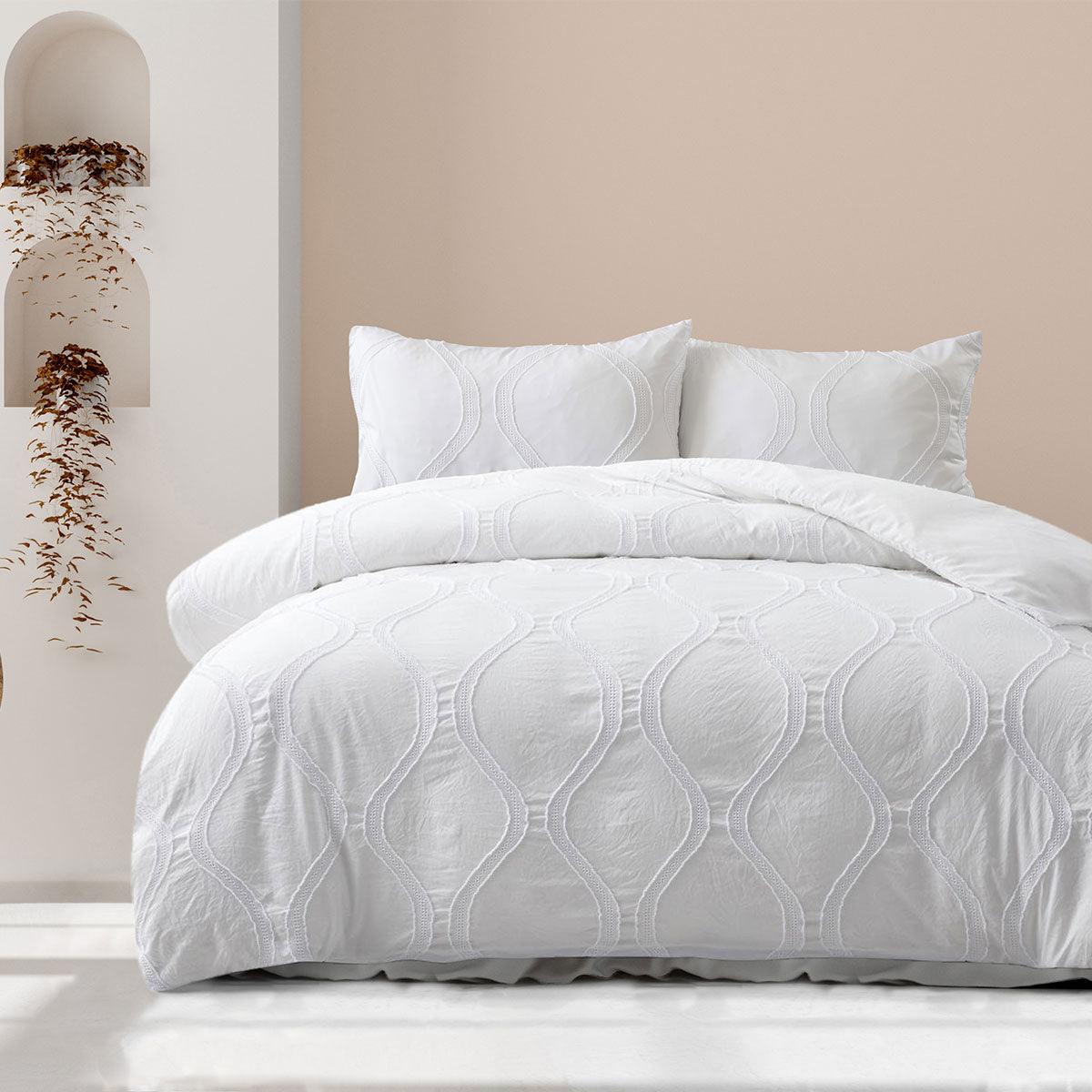Ardor Lucy White Tufted Detail Quilt Cover Set Queen - Harrogates