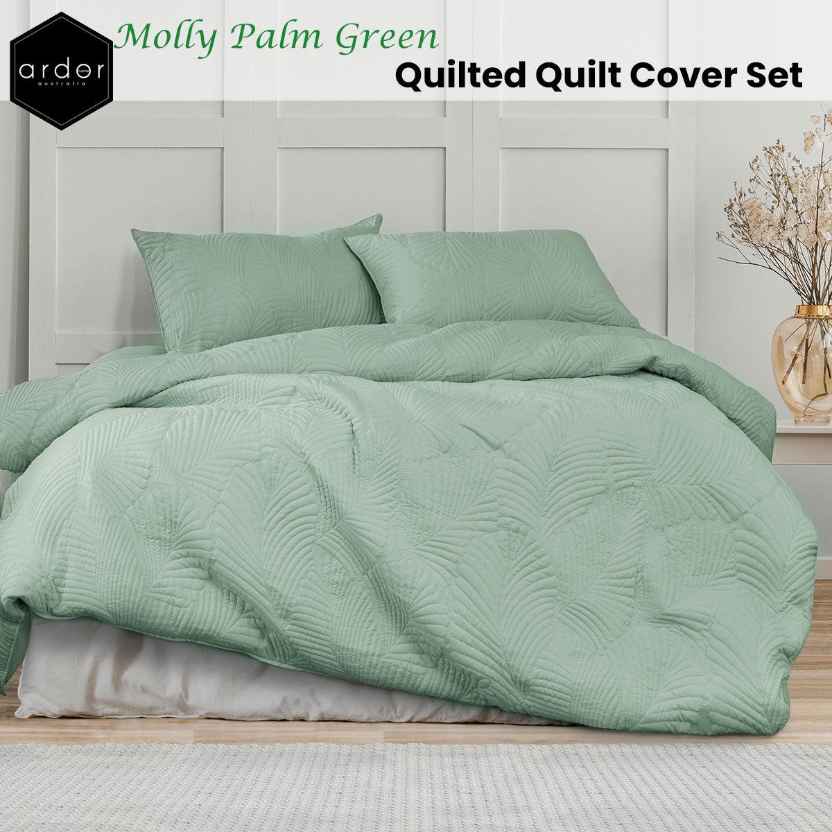Ardor Molly Palm Green Quilted Quilt Cover Set Queen - Harrogates