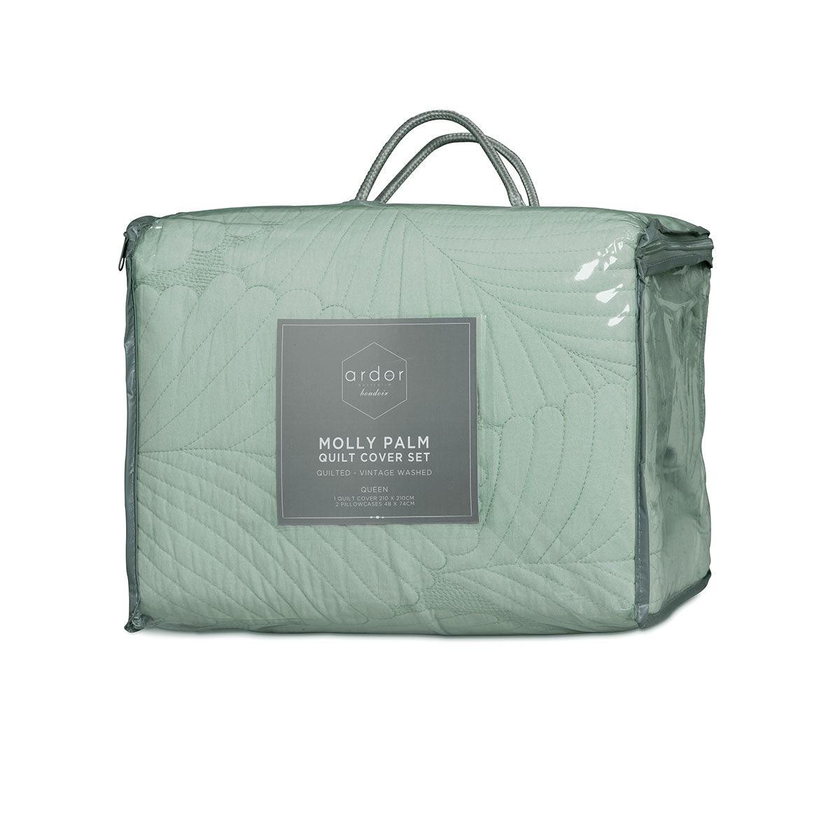 Ardor Molly Palm Green Quilted Quilt Cover Set Queen - Harrogates