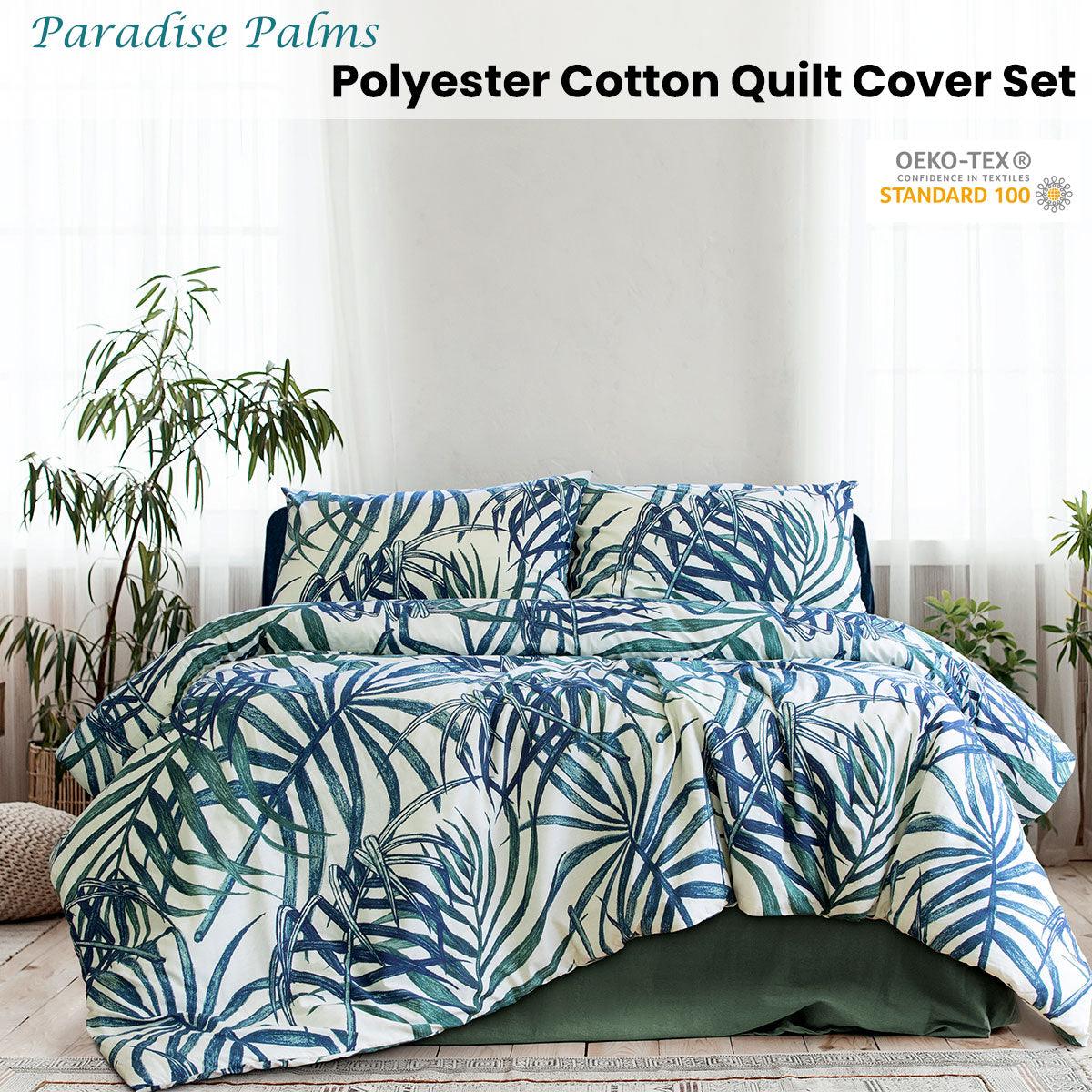 Ardor Palms Blue Polyester Cotton Quilt Cover Set King - Harrogates