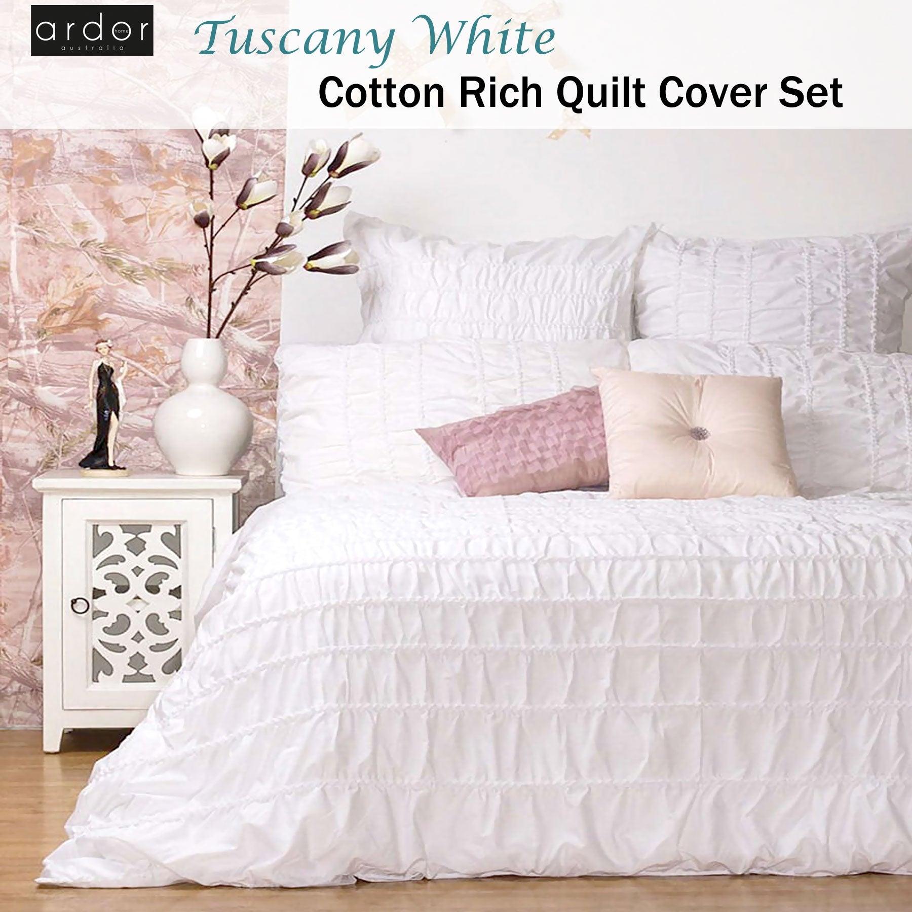 Ardor Tuscany White Quilt Cover Set QUEEN - Harrogates