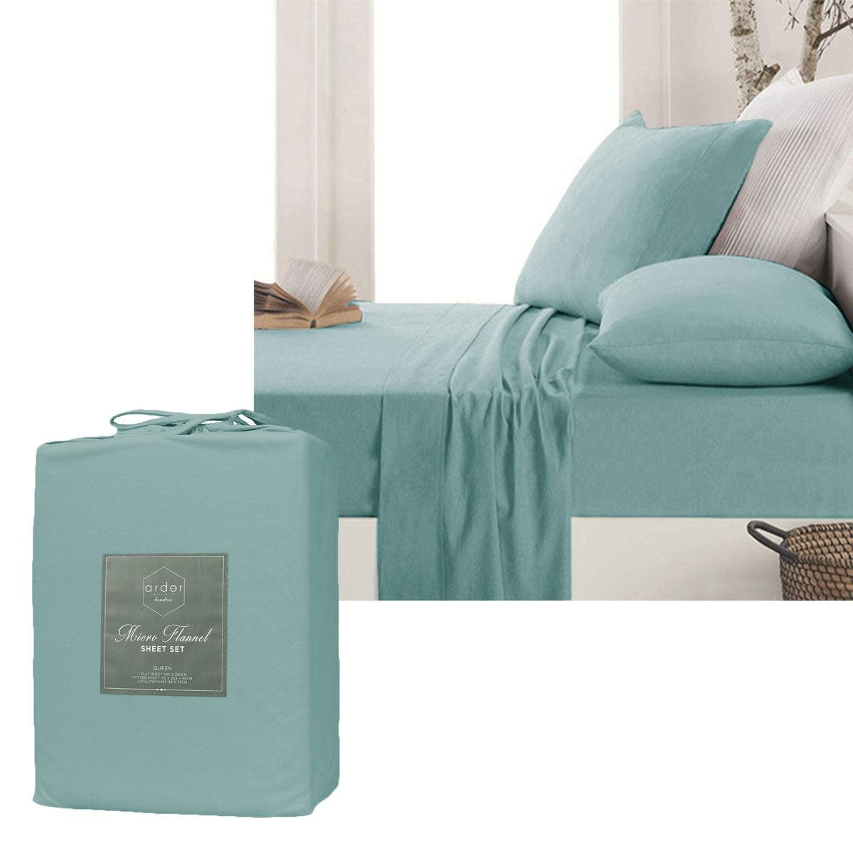 Ardor Micro Flannel Sheet Set Blue King - Harrogates