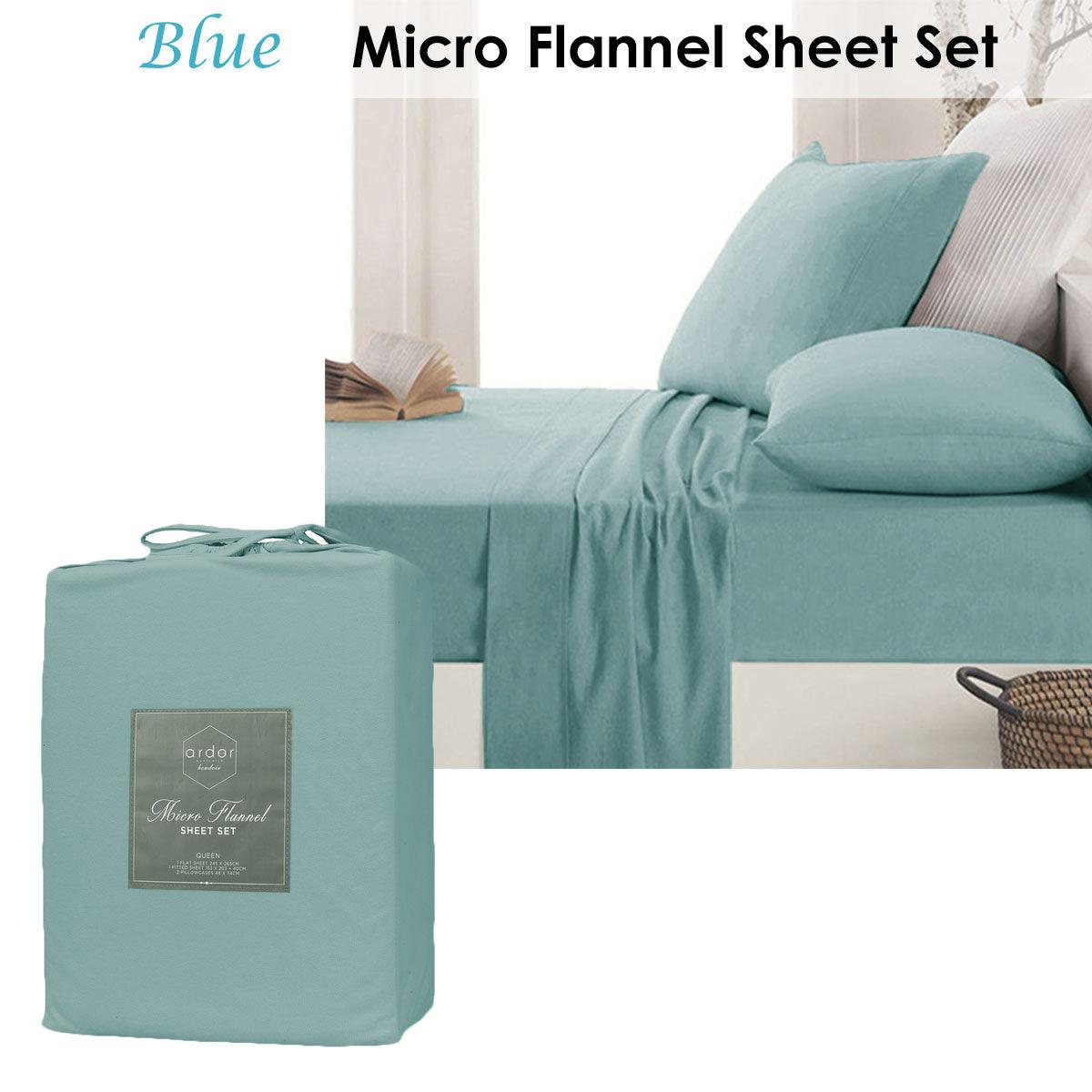 Ardor Micro Flannel Sheet Set Blue King - Harrogates
