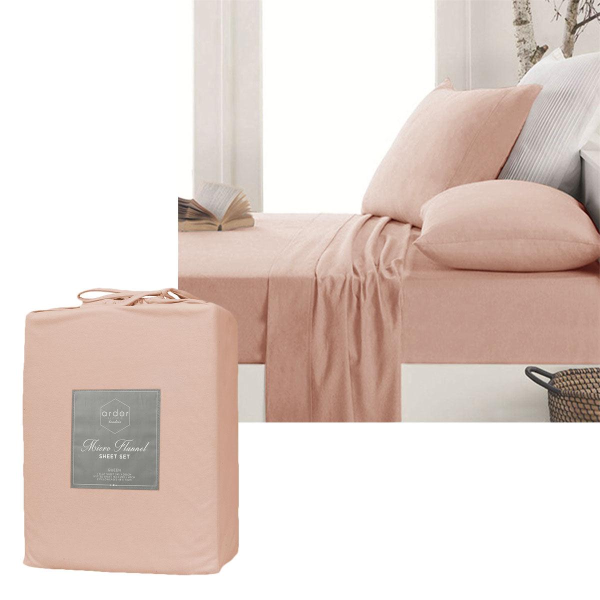Ardor Micro Flannel Sheet Set Dusty Pink Mega Queen - Harrogates