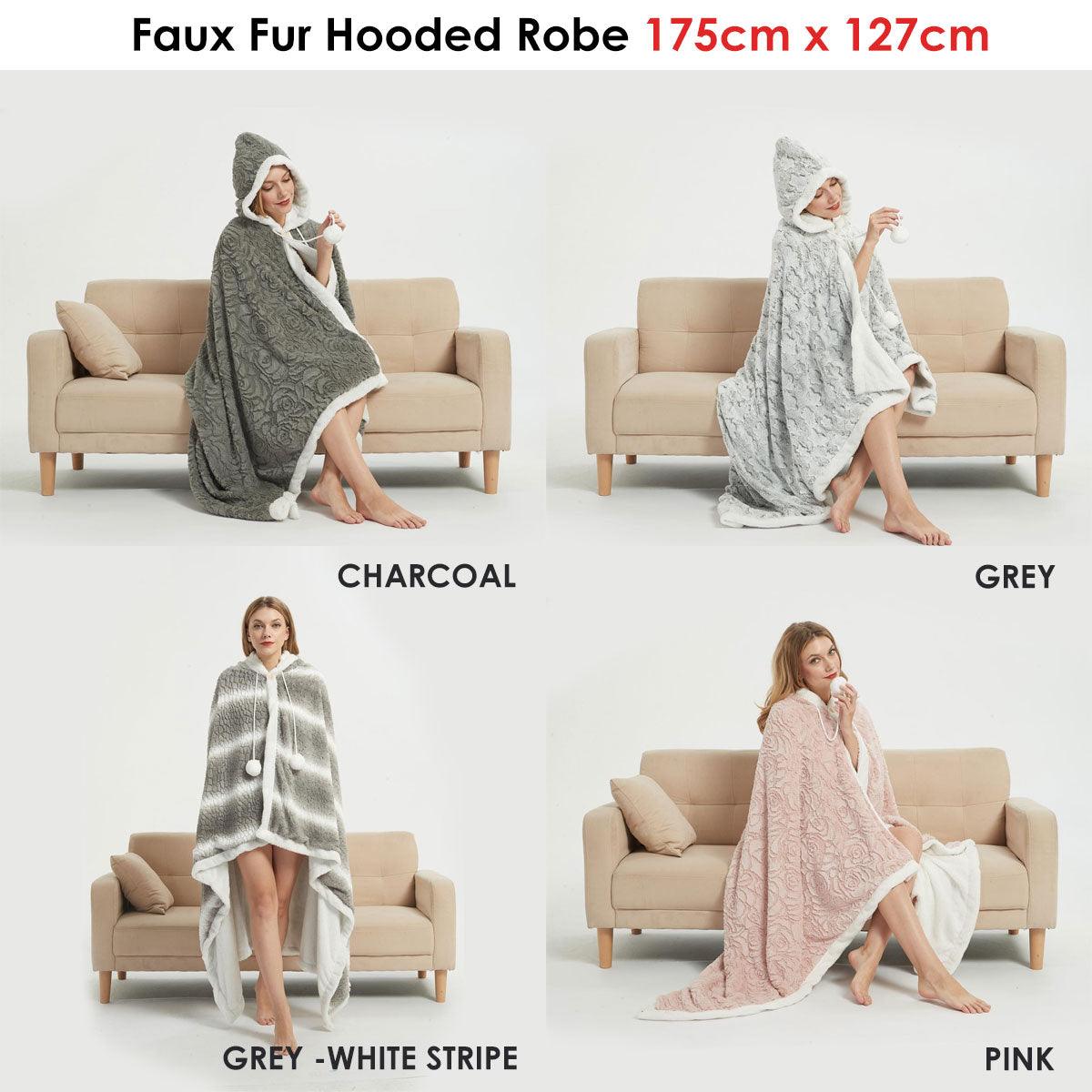 Ramesses Faux Fur Hooded Robe Grey White Stripe - Harrogates