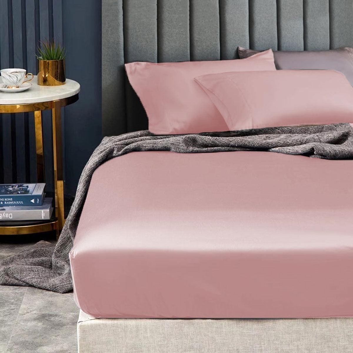 Ramesses 1500TC Elite Egyptian Cotton Sateen Fitted Sheet Combo Set Rose Pink Mega King - Harrogates