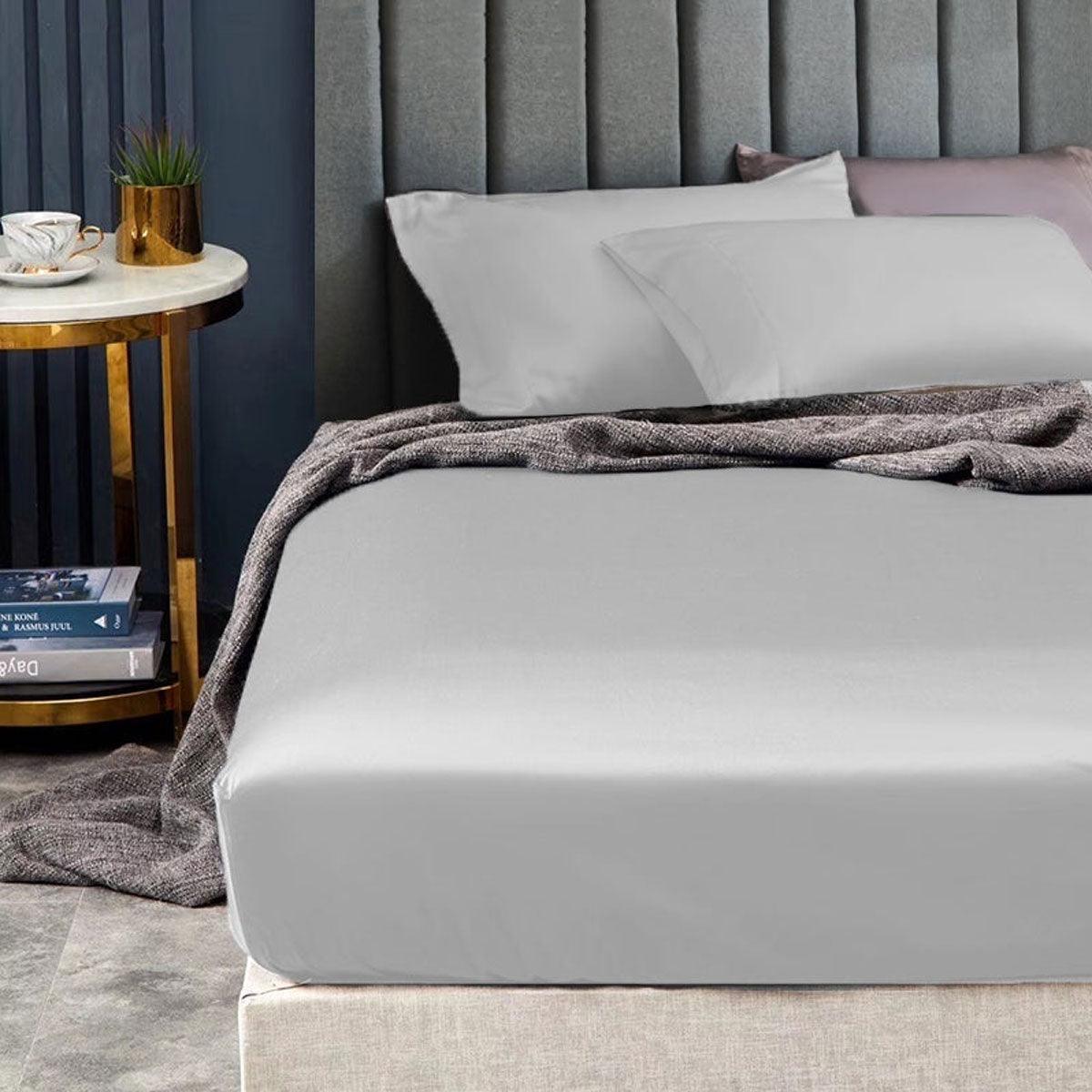 Ramesses 1500TC Elite Egyptian Cotton Sateen Fitted Sheet Combo Set Silver Mega Queen - Harrogates