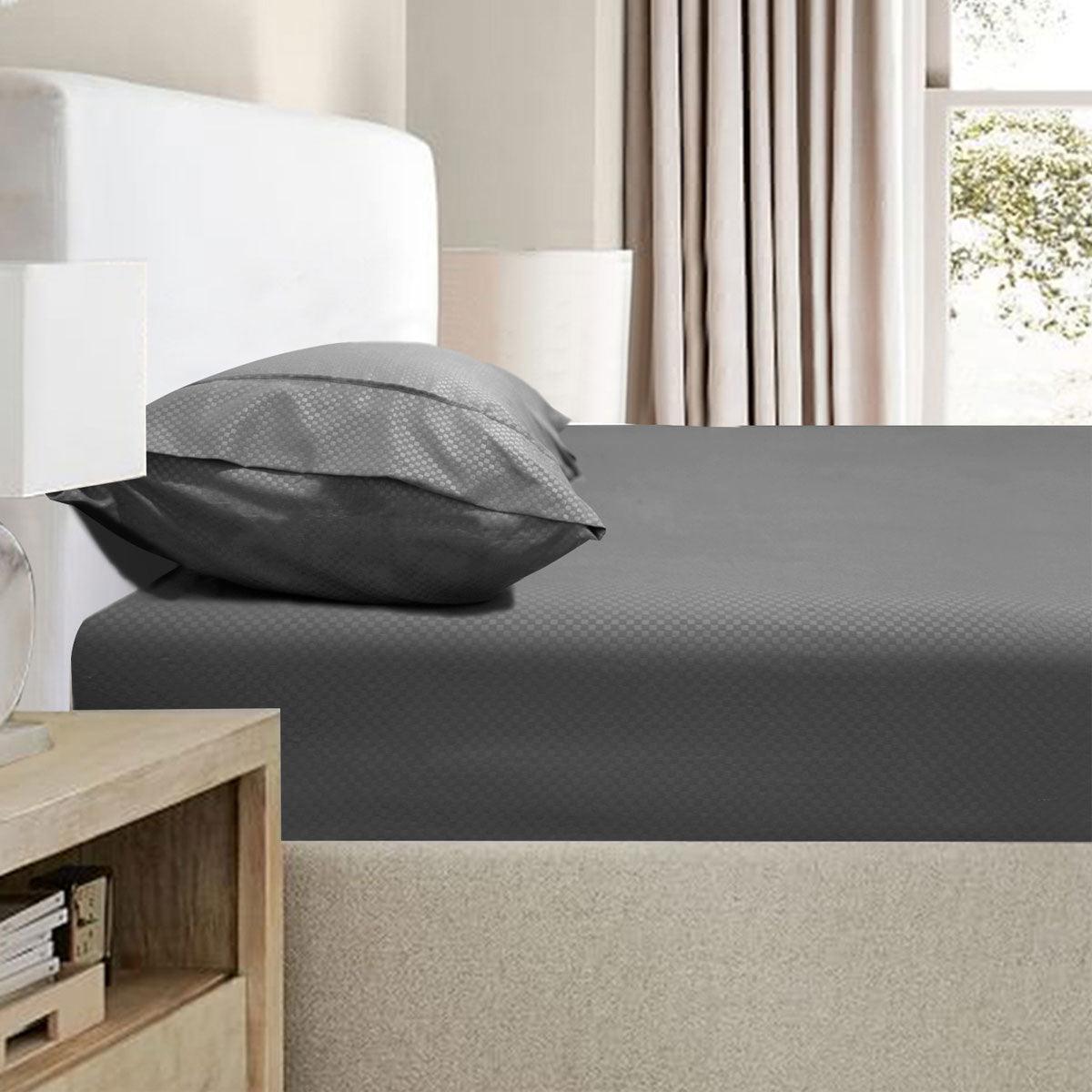 Ramesses 2000TC Bamboo Embossed Fitted Sheet Combo Set Charcoal Double - Harrogates