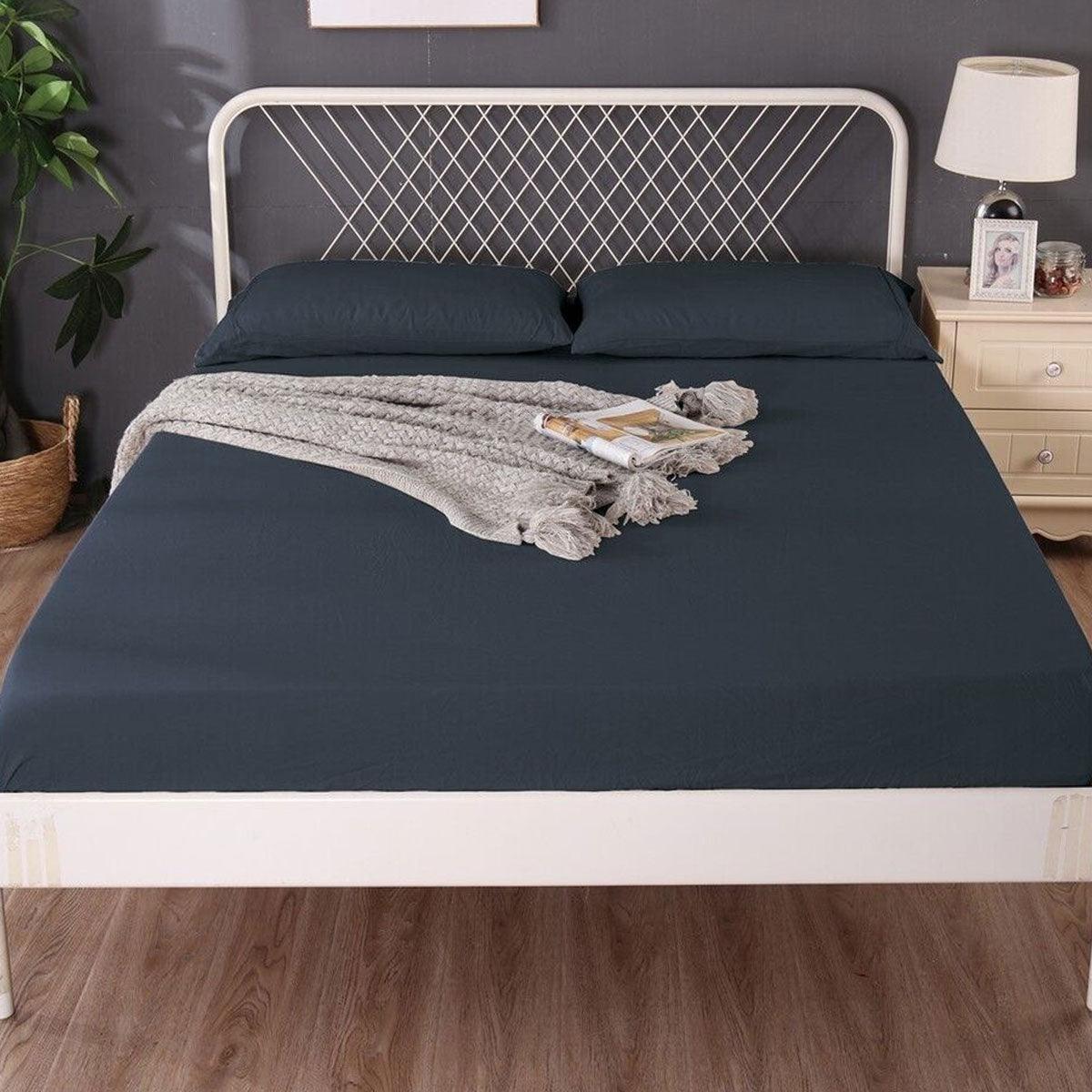 Ramesses 1000TC Linen Bamboo Fitted Sheet Combo Set Charcoal Queen - Harrogates