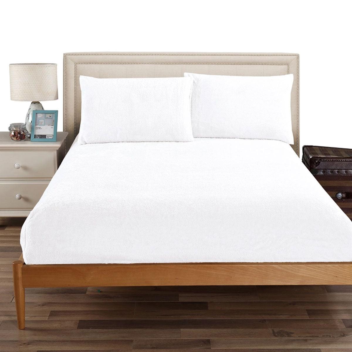 Ramesses Teddy Fleece Fitted Sheet Combo Set White Queen - Harrogates