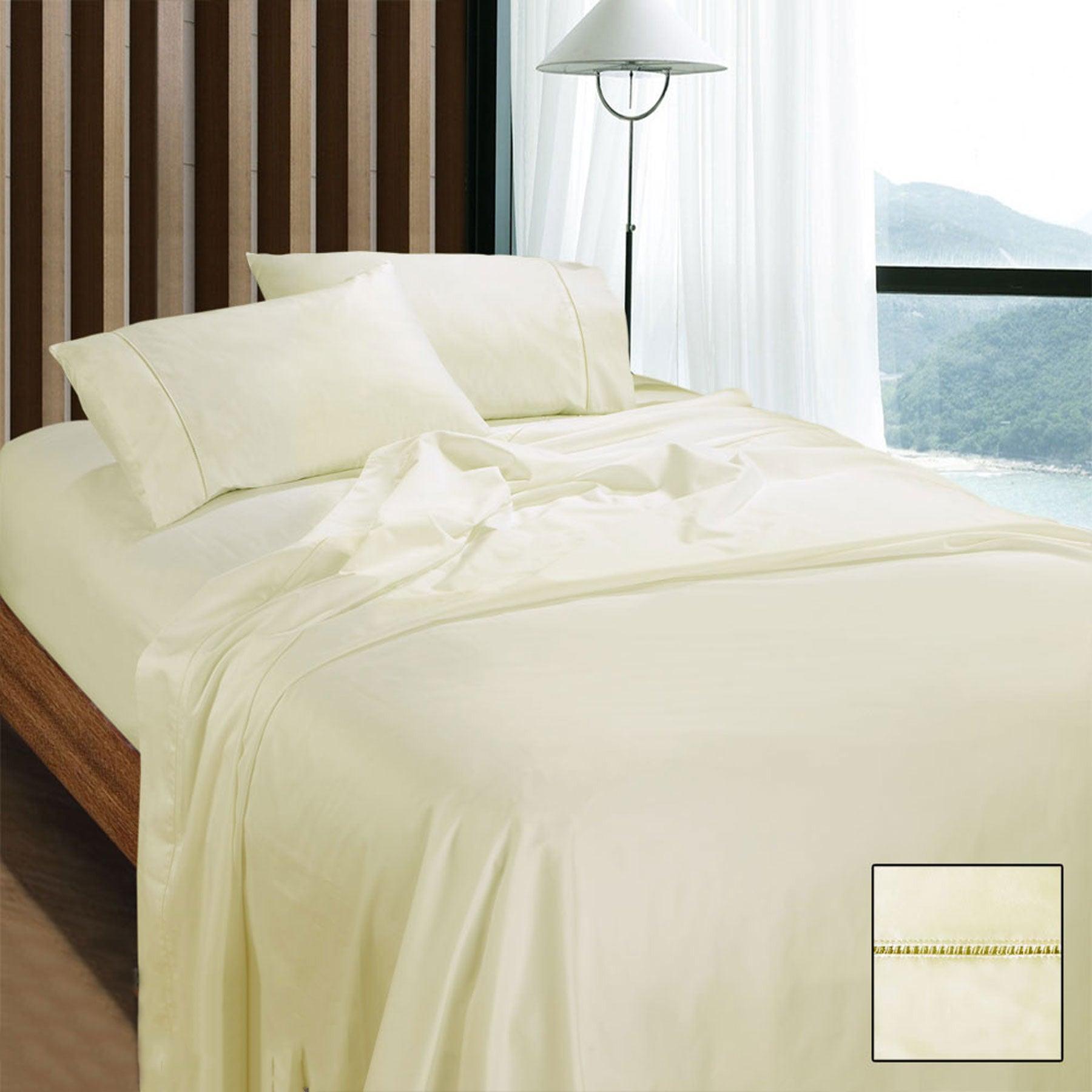 Ramesses 1100TC Egyptian Cotton Sateen Sheet Set Cream Queen - Harrogates