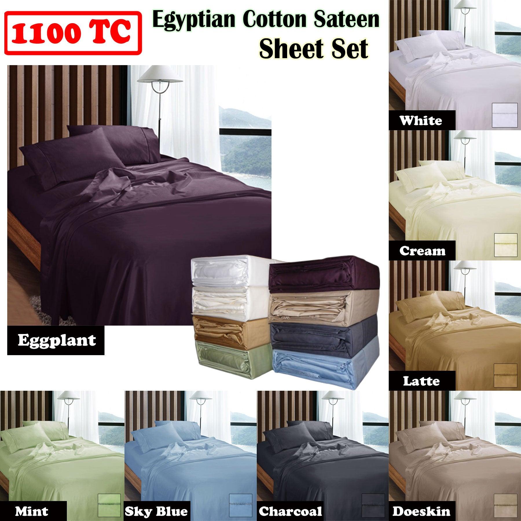 Ramesses 1100TC Egyptian Cotton Sateen Sheet Set Cream Queen - Harrogates
