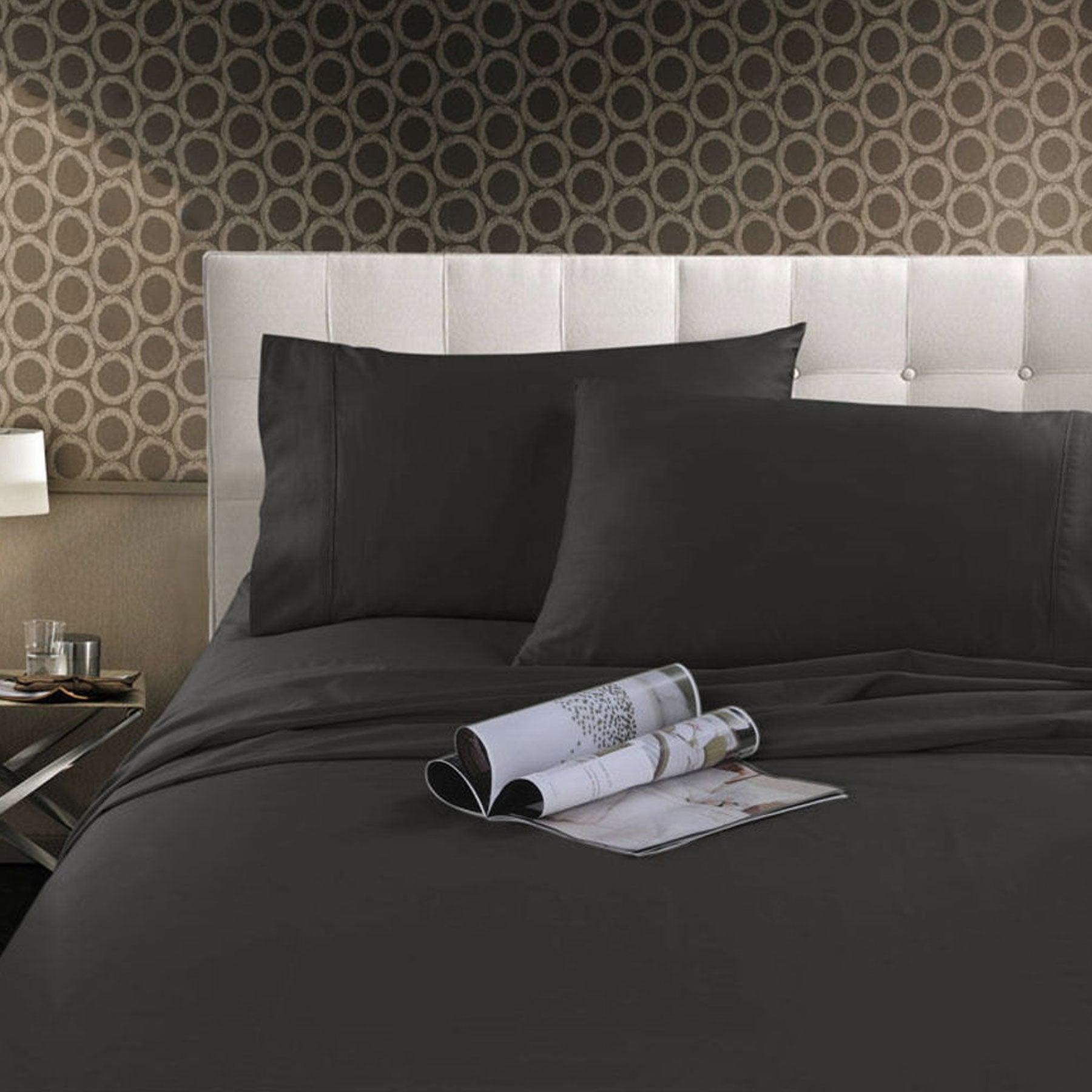Kingtex 300TC Cotton Sheet Set Charcoal Double - Harrogates