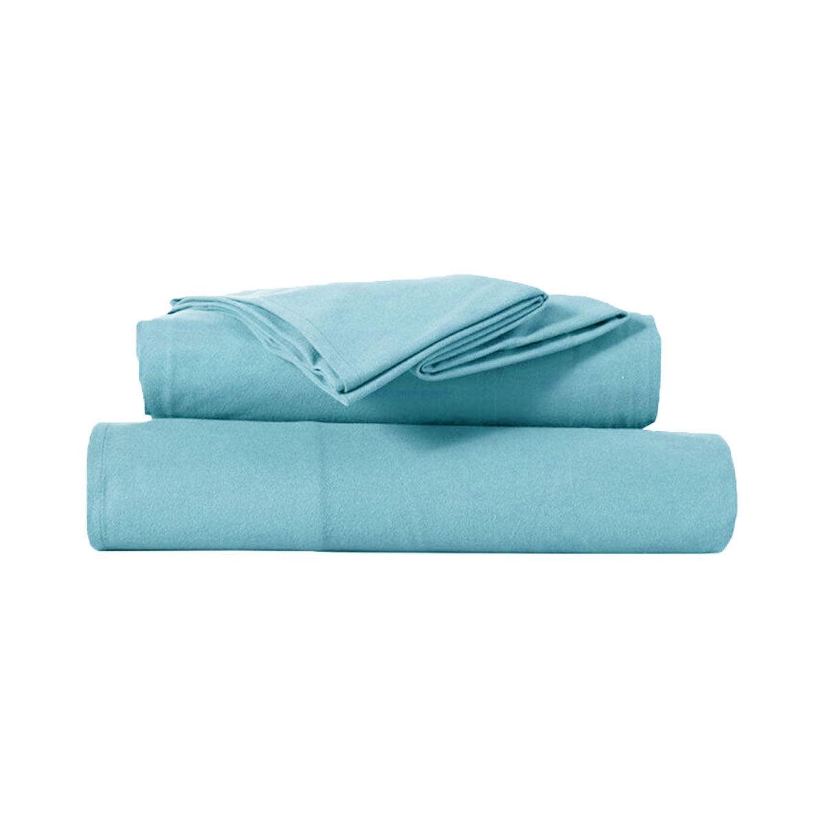 Kingtex Ultra-Soft Micro Flannel Sheet Set 40 cm Wall Aqua Queen - Harrogates