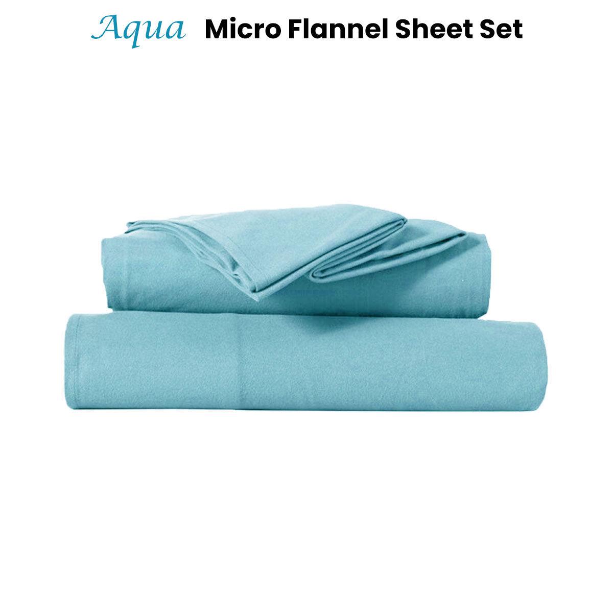 Kingtex Ultra-Soft Micro Flannel Sheet Set 40 cm Wall Aqua Queen - Harrogates