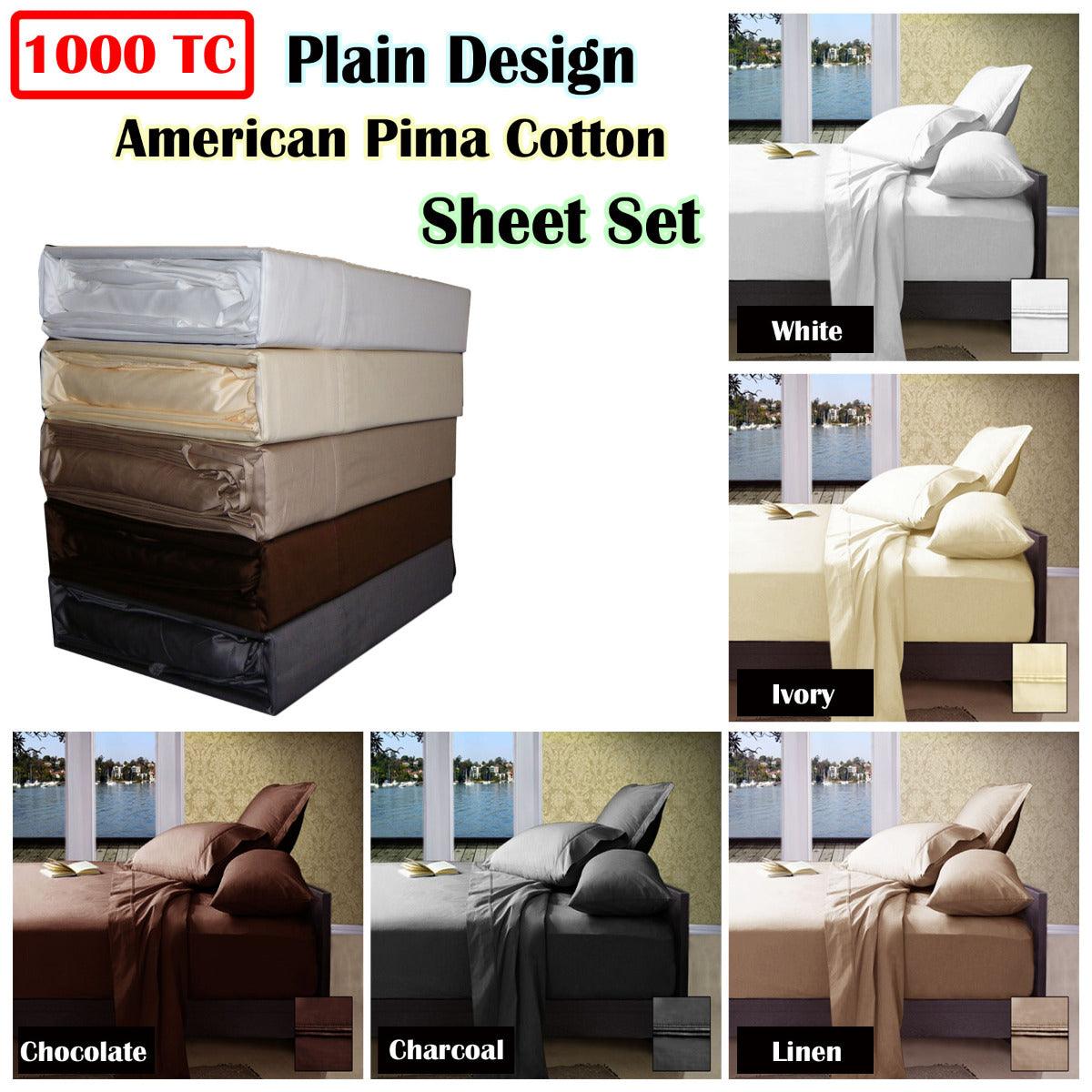Ramesses 1000TC American Pima Cotton Plain Design Sheet Set Chocolate Queen - Harrogates