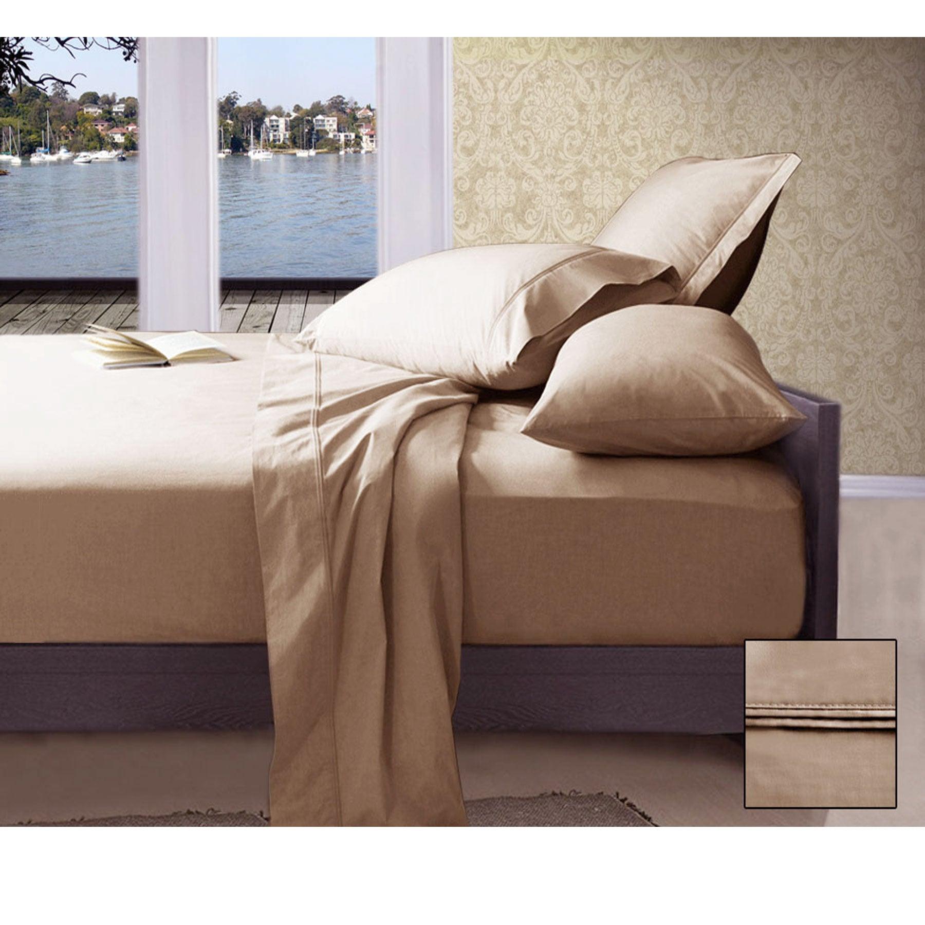 Ramesses 1000TC American Pima Cotton Plain Design Sheet Set Linen Queen - Harrogates