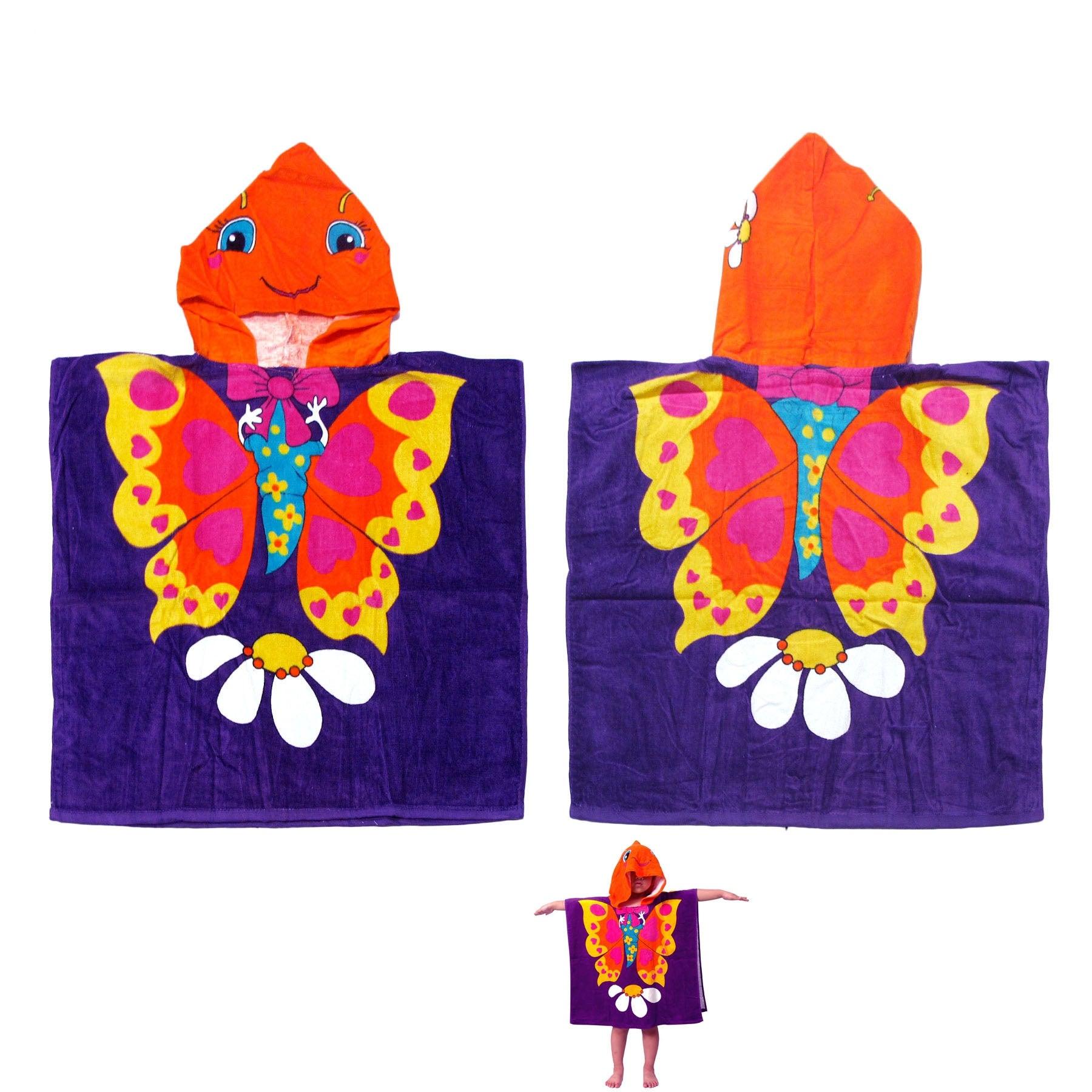 Cute Kids Cotton Hooded Towel Poncho 60 x 120 cm Butterfly - Harrogates