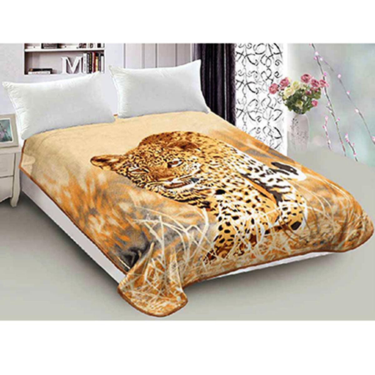800GSM Luxury Reversible Animal Pattern Mink Blanket Queen 200 x 240 cm Prowling Leopard - Harrogates