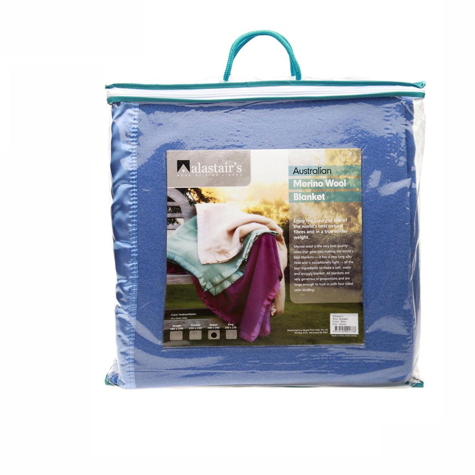 Alastairs 375GSM Australian Merino Wool Blanket Blue - Double - Harrogates