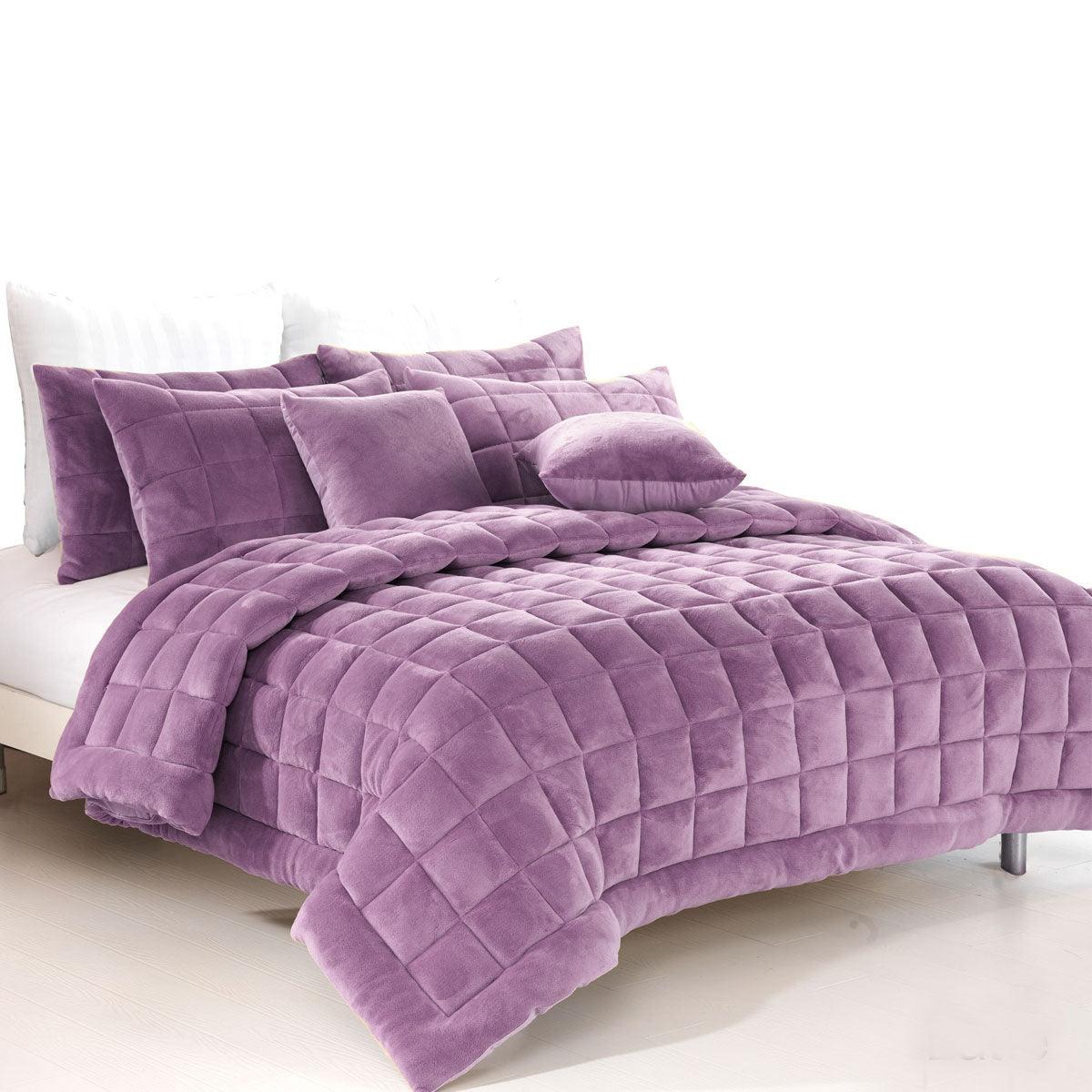 Alastairs Augusta Faux Mink Quilt / Comforter Set Lilac King - Harrogates