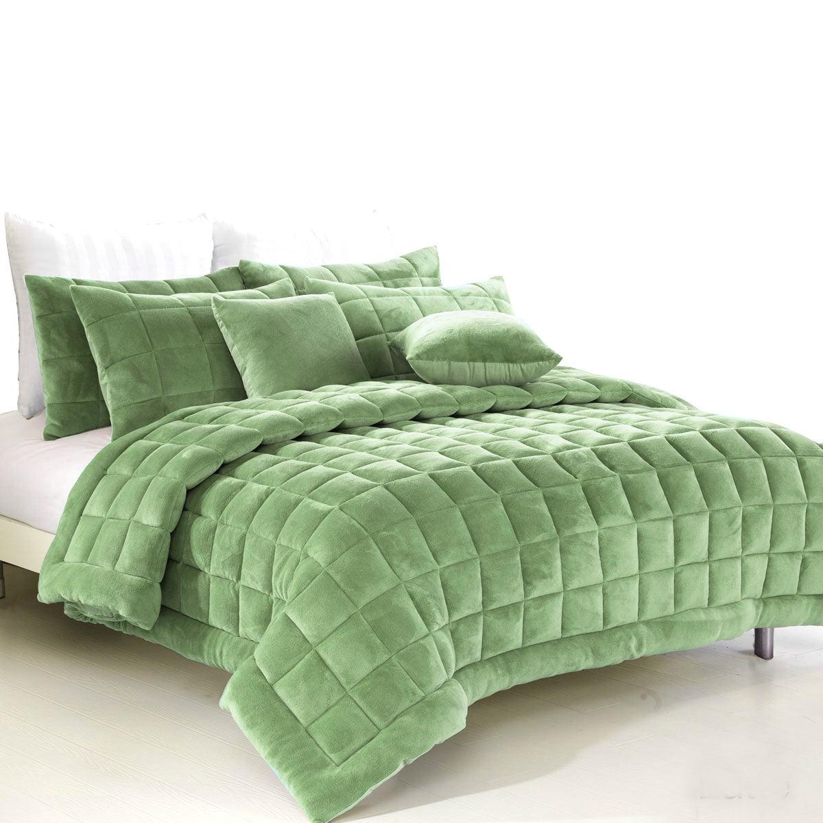 Alastairs Augusta Faux Mink Quilt / Comforter Set Sage Double - Harrogates
