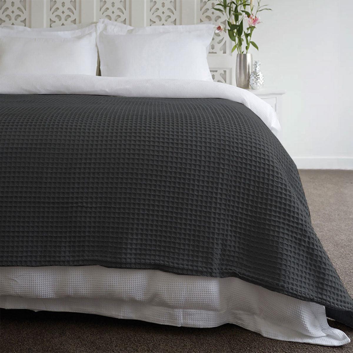 Jenny Mclean Ardent Premium Super Soft Cotton Waffle Blanket Charcoal Queen - Harrogates