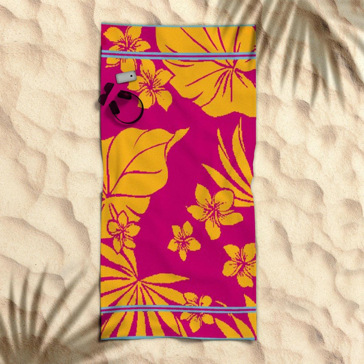 Rans Premium Cotton Jacquard Beach Towel Floral Hawaii 007 Pink - Harrogates