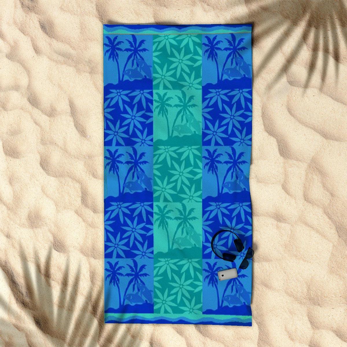 Rans Premium Cotton Jacquard Beach Towel Palm Tree Blue - Harrogates