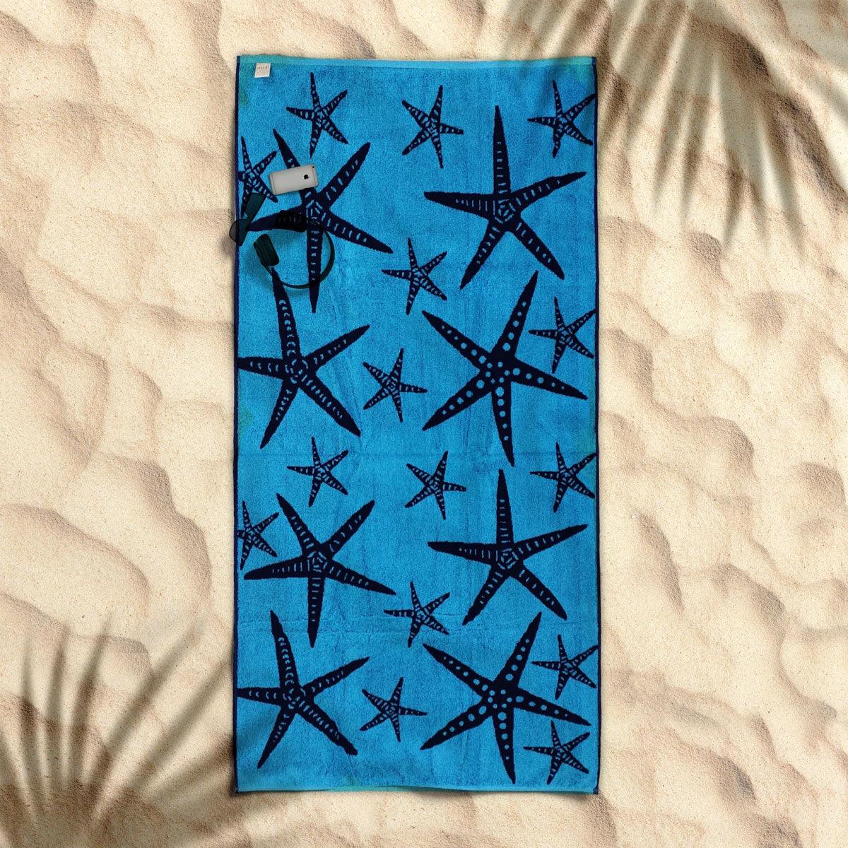 Rans Premium Cotton Jacquard Beach Towel Starfish Blue - Harrogates