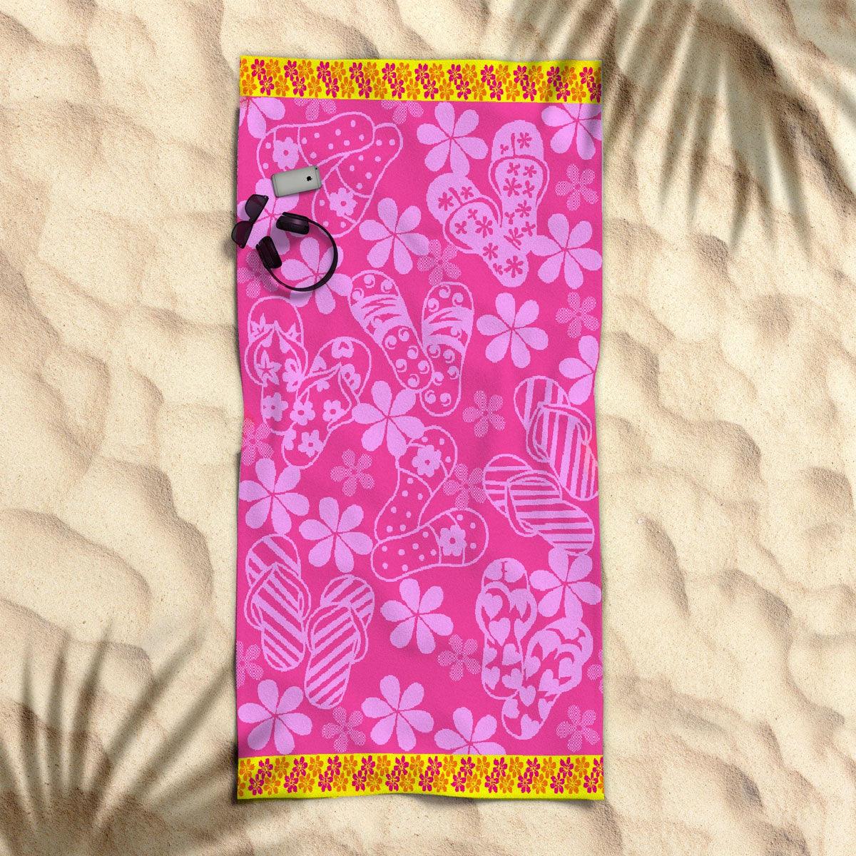 Rans Premium Cotton Jacquard Beach Towel Thongs Pink - Harrogates