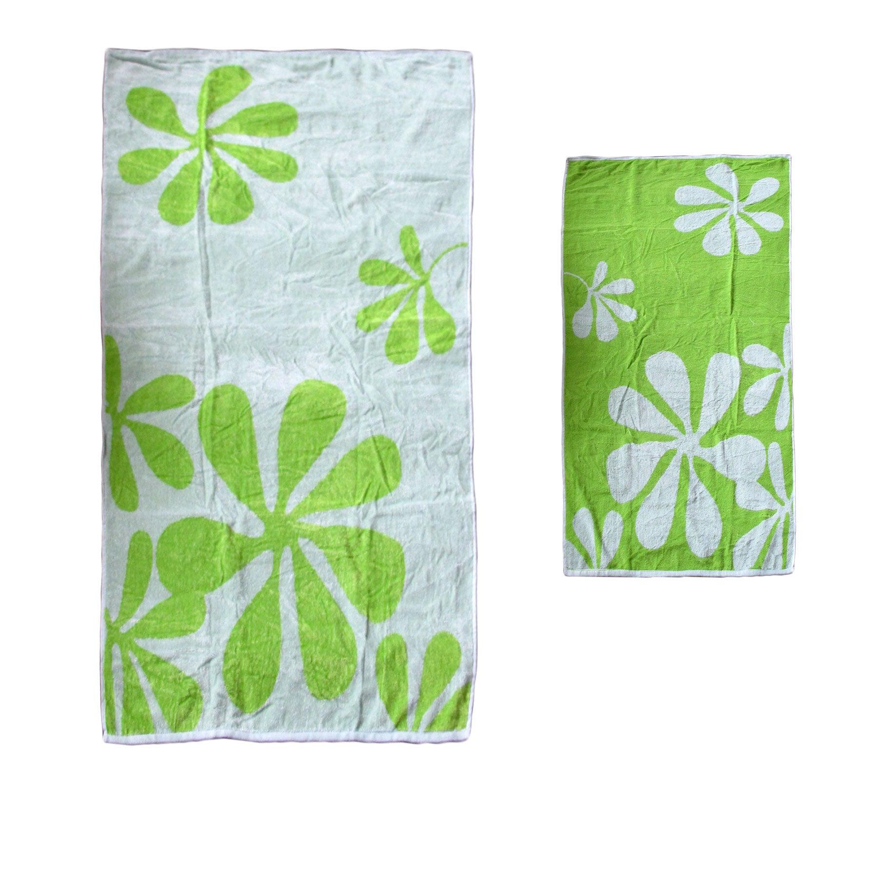 Elements Jacquard REVERSIBLE Cotton Floral Beach Towel - Lime Floral - Harrogates