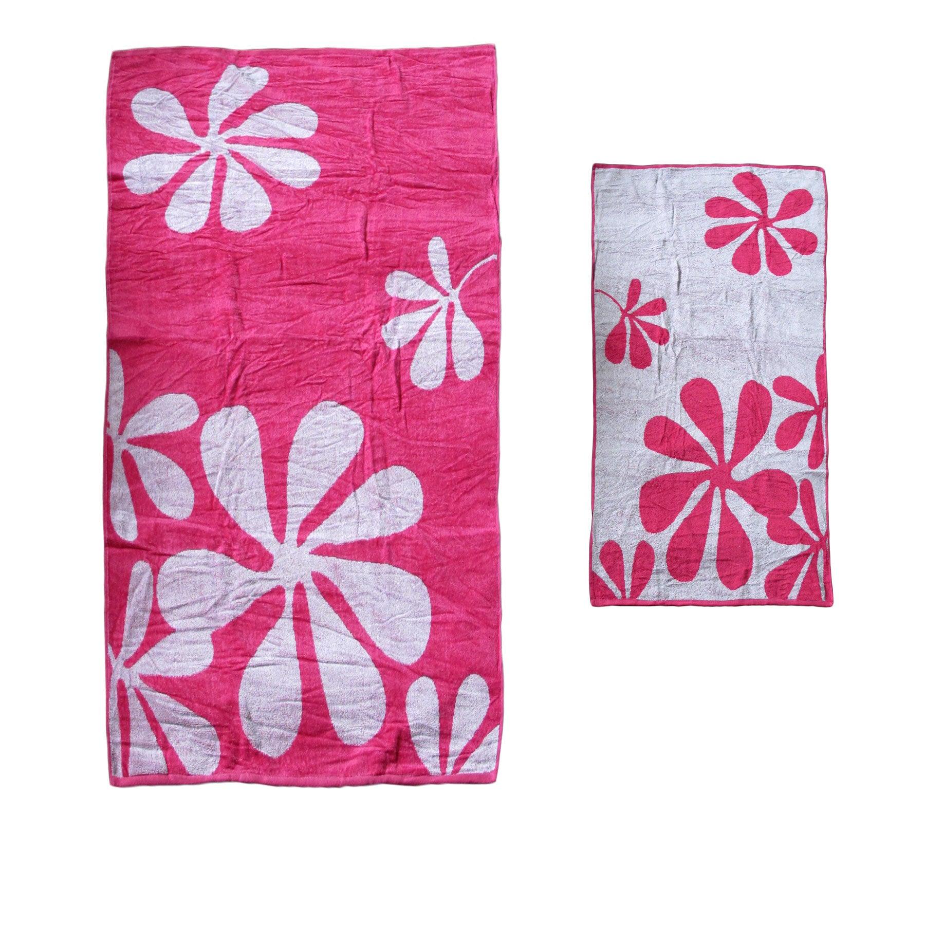 Elements Jacquard REVERSIBLE Cotton Floral Beach Towel - Pink Floral - Harrogates