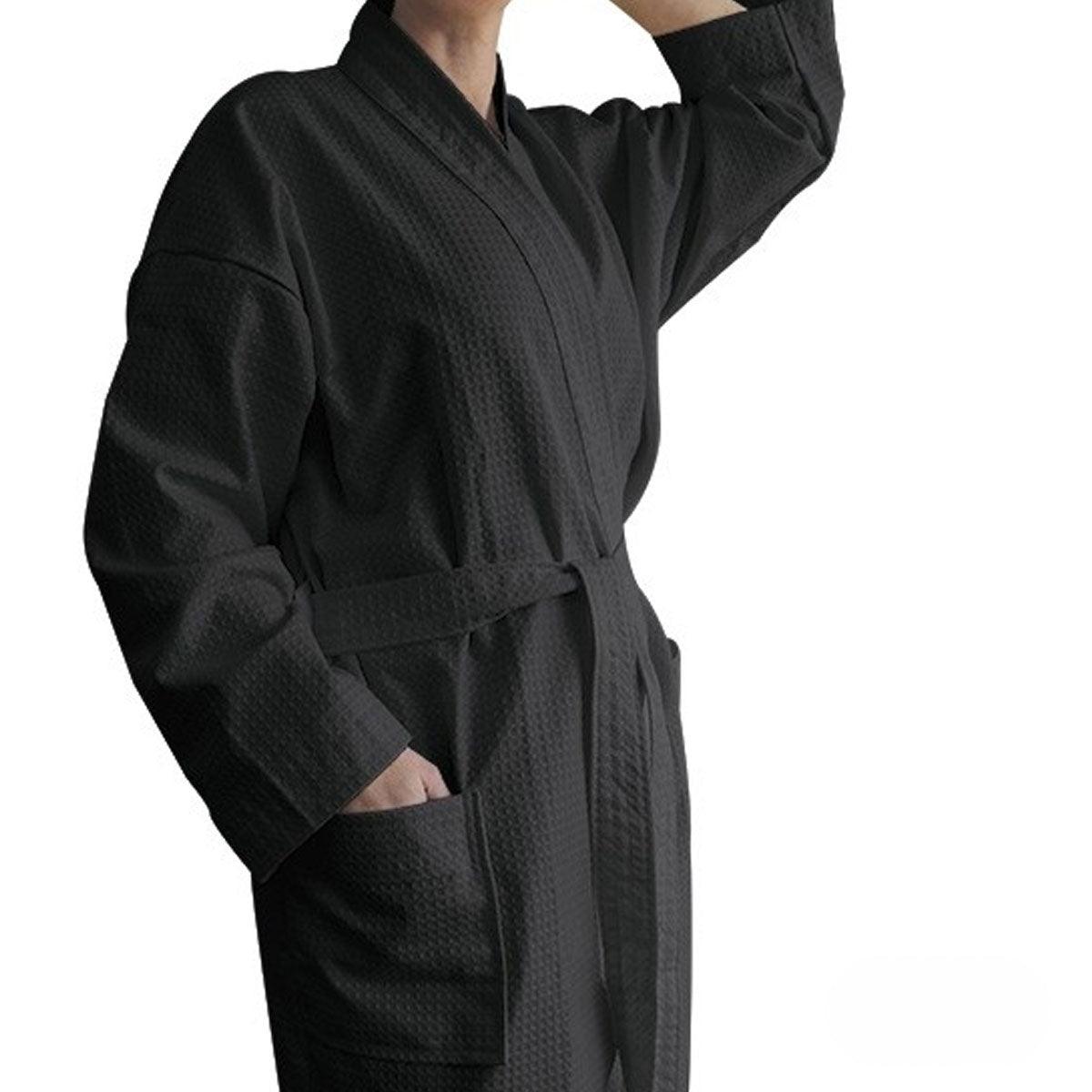 Jason 240GSM Waffle Polyester Cotton Kimono Ebony - Harrogates