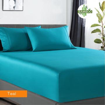 400 thread count bamboo cotton 1 fitted sheet with 2 pillowcases double teal - Harrogates