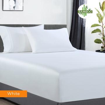 400 thread count bamboo cotton 1 fitted sheet with 2 pillowcases double white - Harrogates