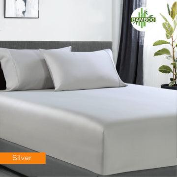 400 thread count bamboo cotton 1 fitted sheet with 2 pillowcases single silver - Harrogates